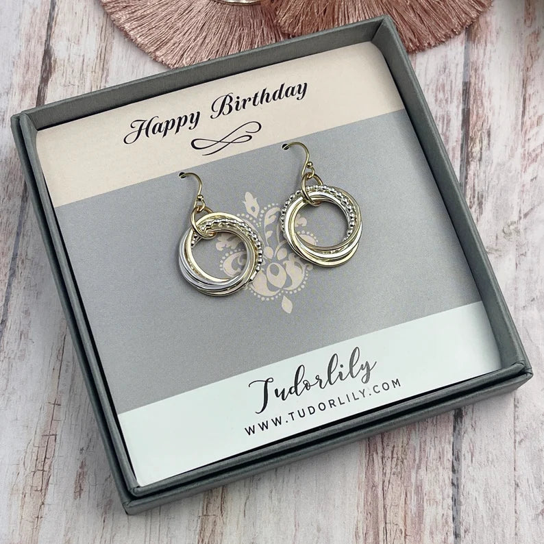 5 Ring Entwined Ring Mixed Metal Earrings