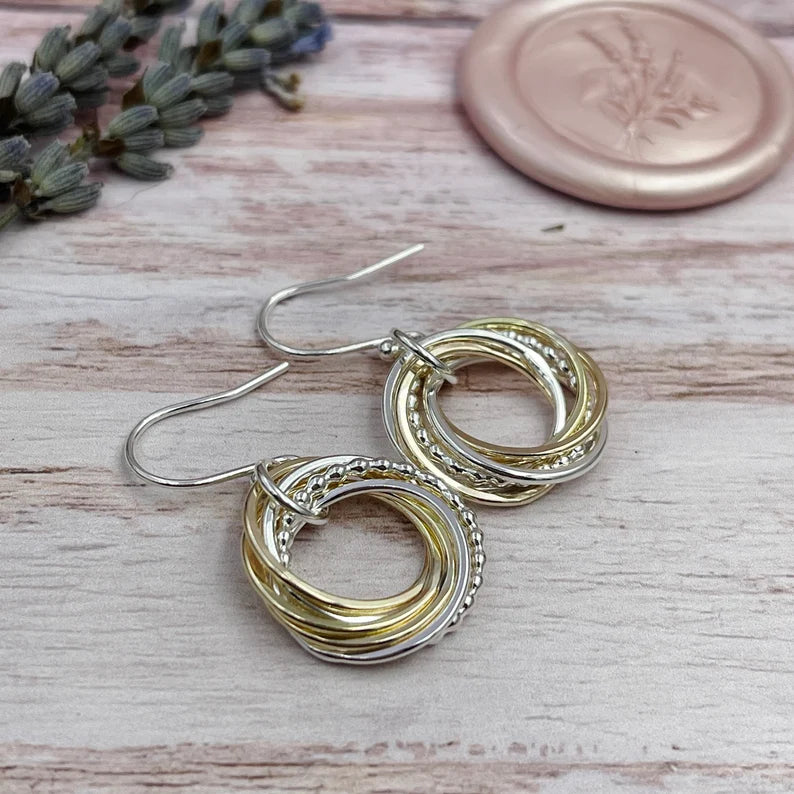 6 Entwined Ring Mixed Metal Earrings