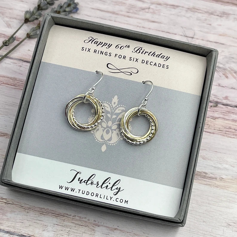 6 Entwined Ring Mixed Metal Earrings