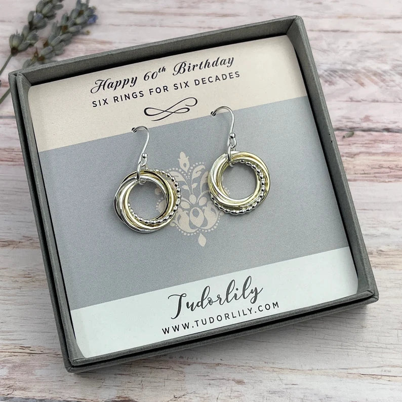 6 Entwined Ring Mixed Metal Earrings