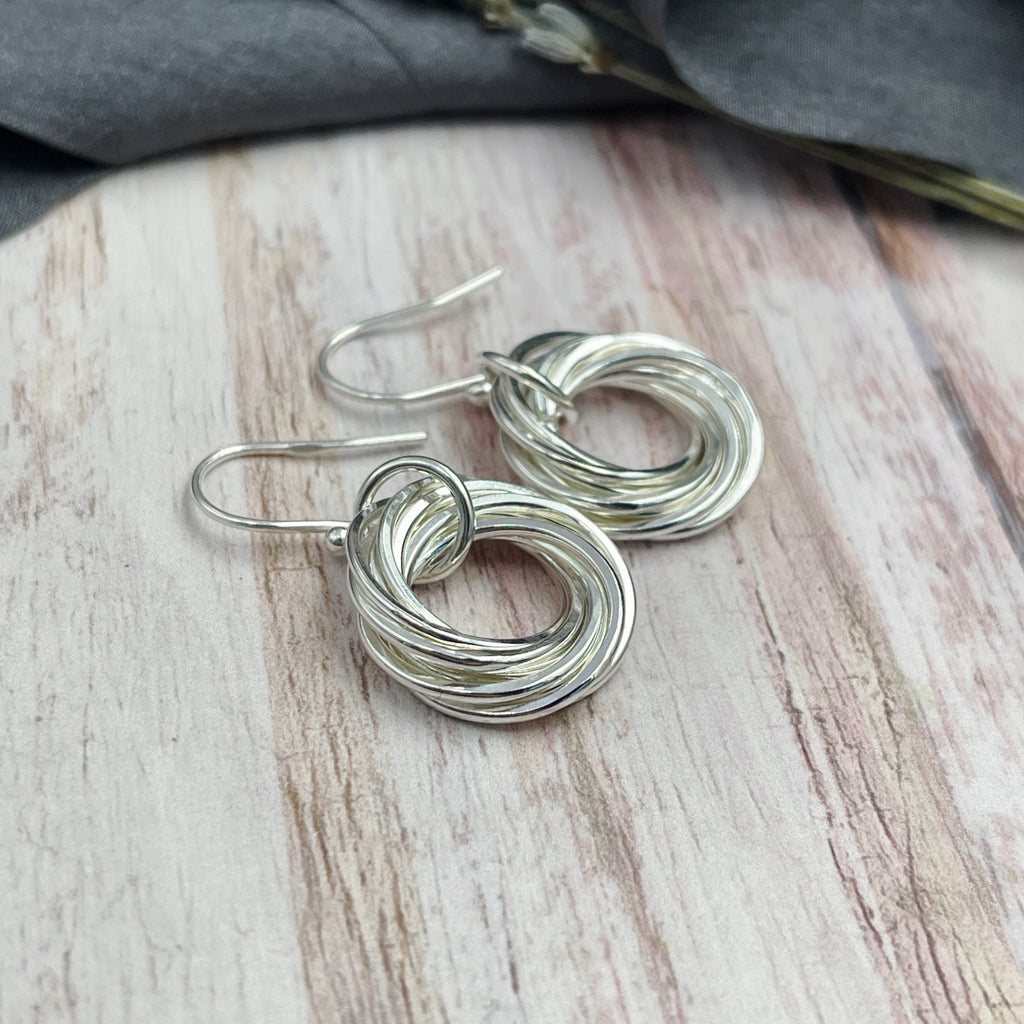 Petite Sterling Silver Entwined Rings Earrings - 9 Rings