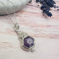 Pink Hexagon Sapphire Granulated Necklace