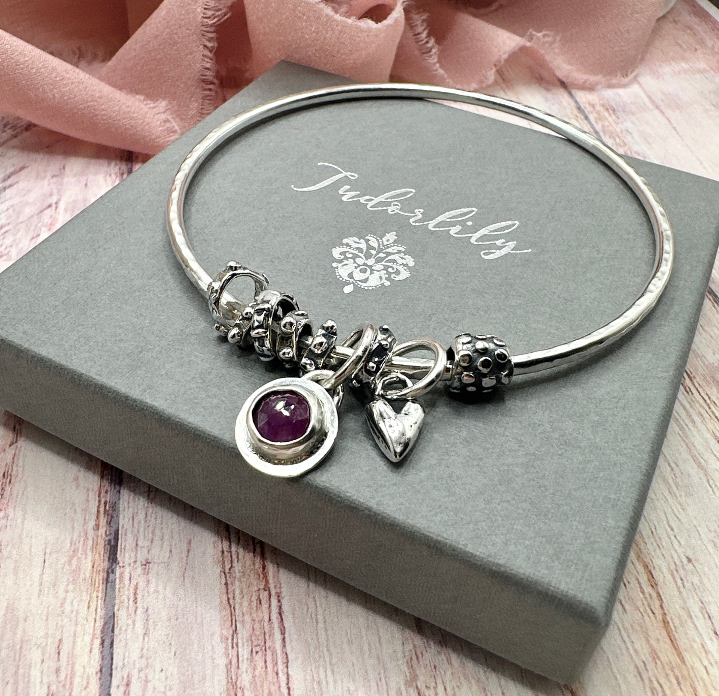 Pink Sapphire Charm Bangle