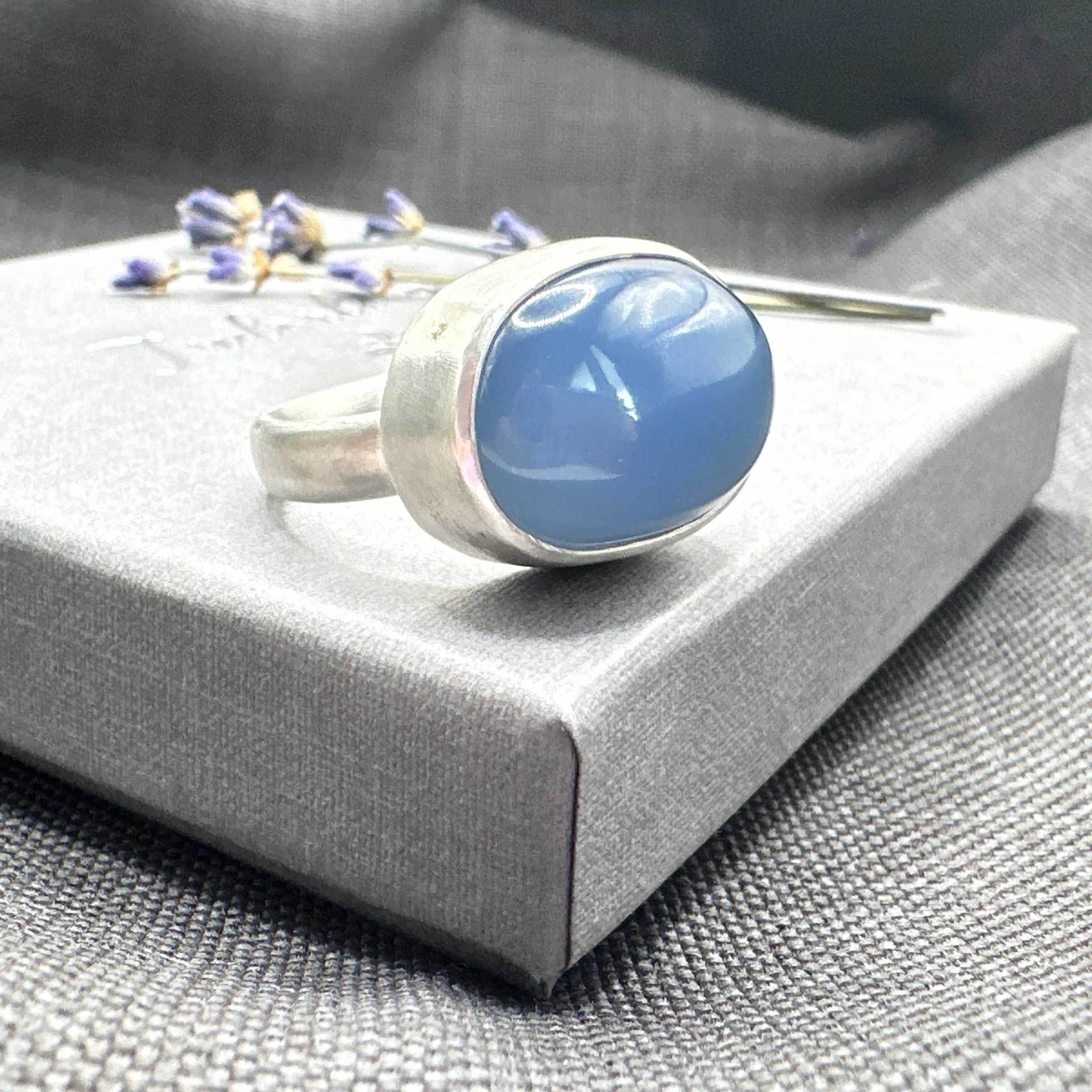 Blue Chalcedony Satin Ring