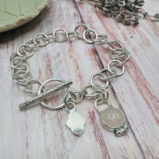 Rose Quartz Toggle Charm Bracelet Hallmarked