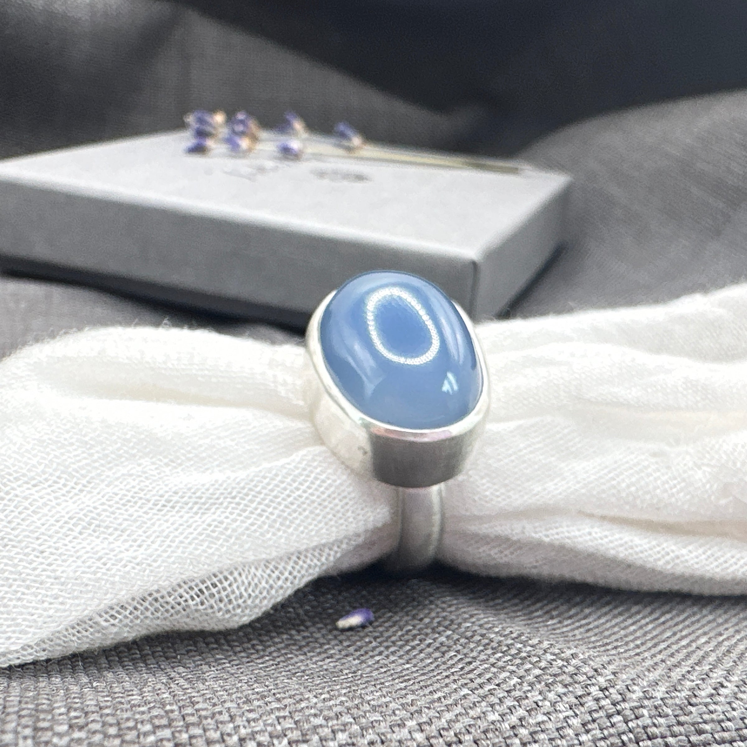 Blue Chalcedony Satin Ring