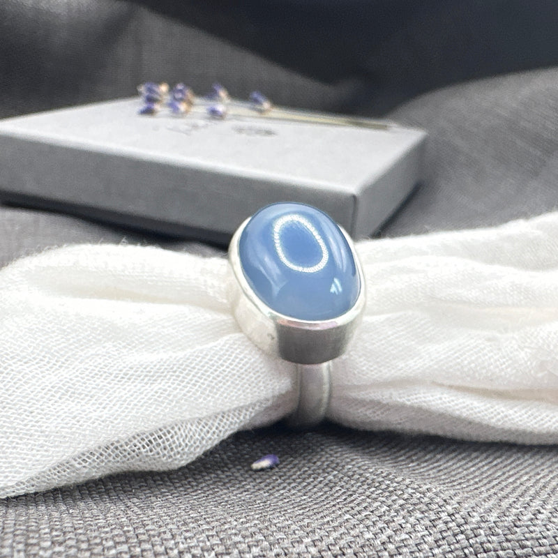 Blue Chalcedony Satin Ring
