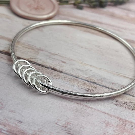 Sterling Silver Bangle with 5 Silver Rings - Ready Now