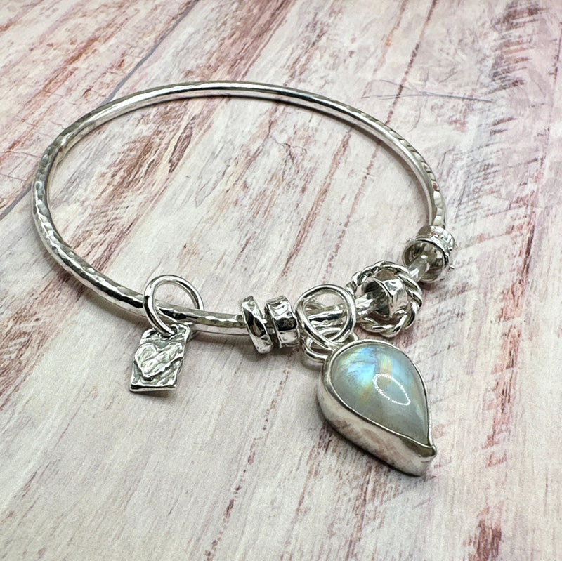 Pear Moonstone Charm Bangle