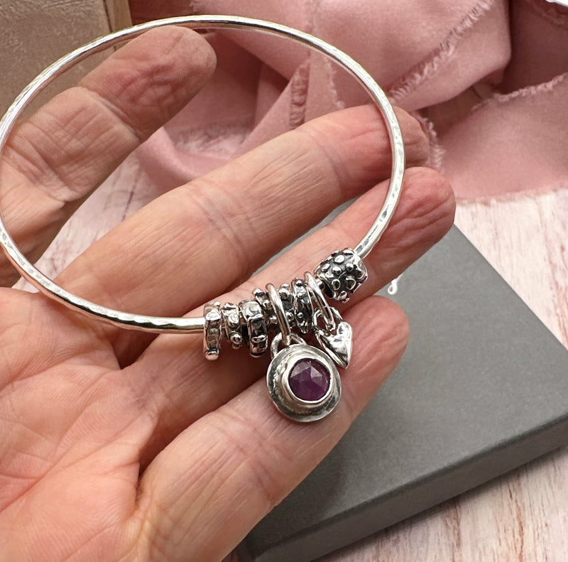 Pink Sapphire Charm Bangle
