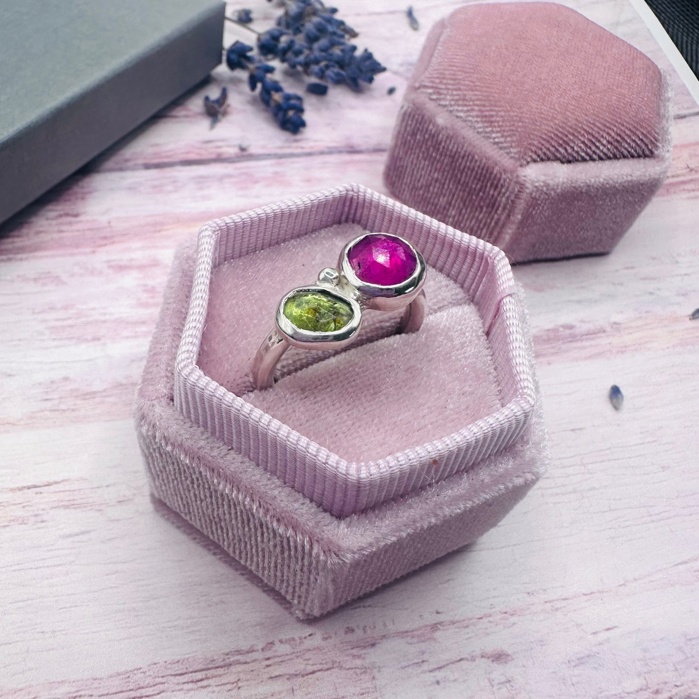 Pink Sapphire & Green Tourmaline Ring