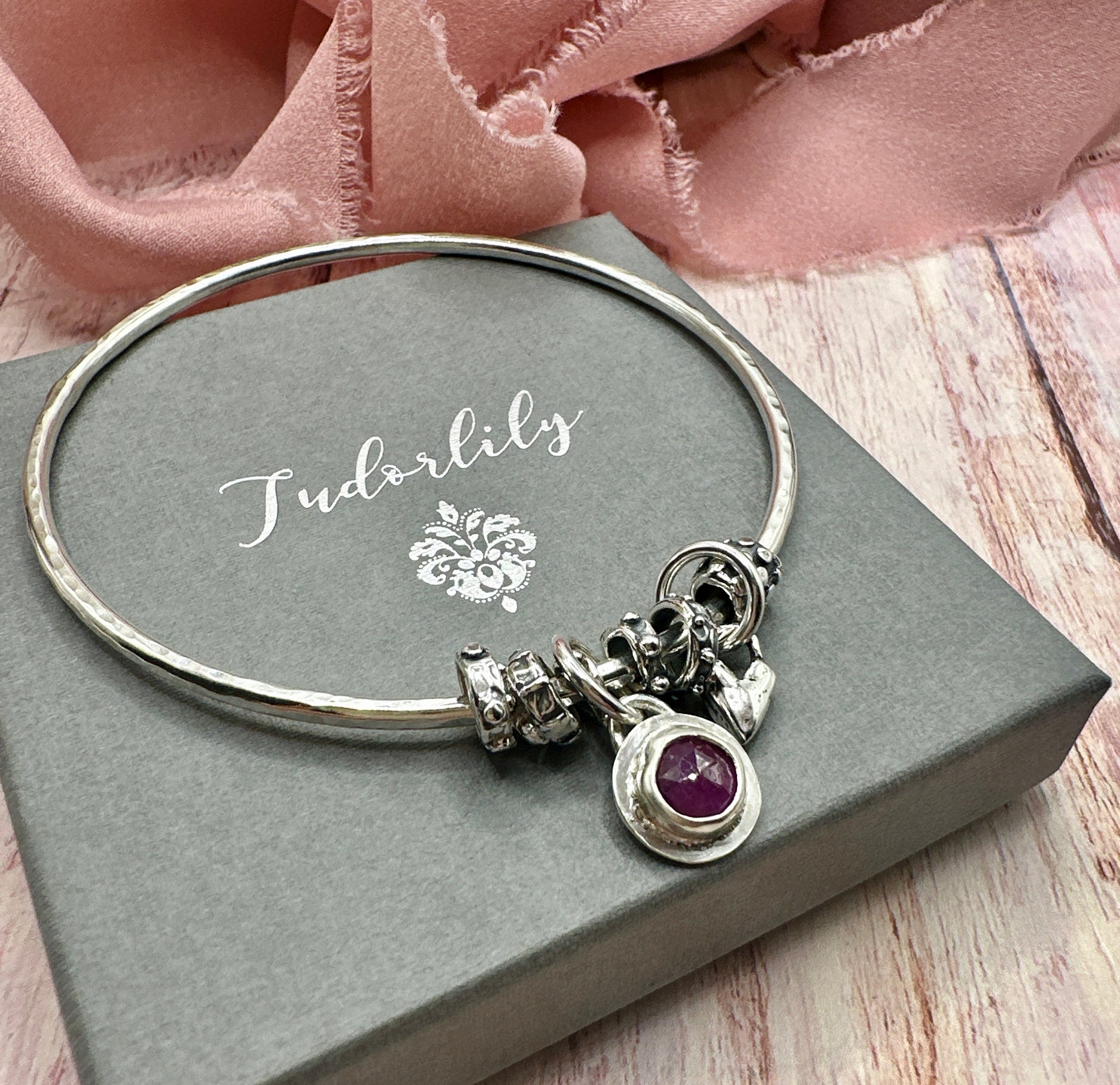Pink Sapphire Charm Bangle