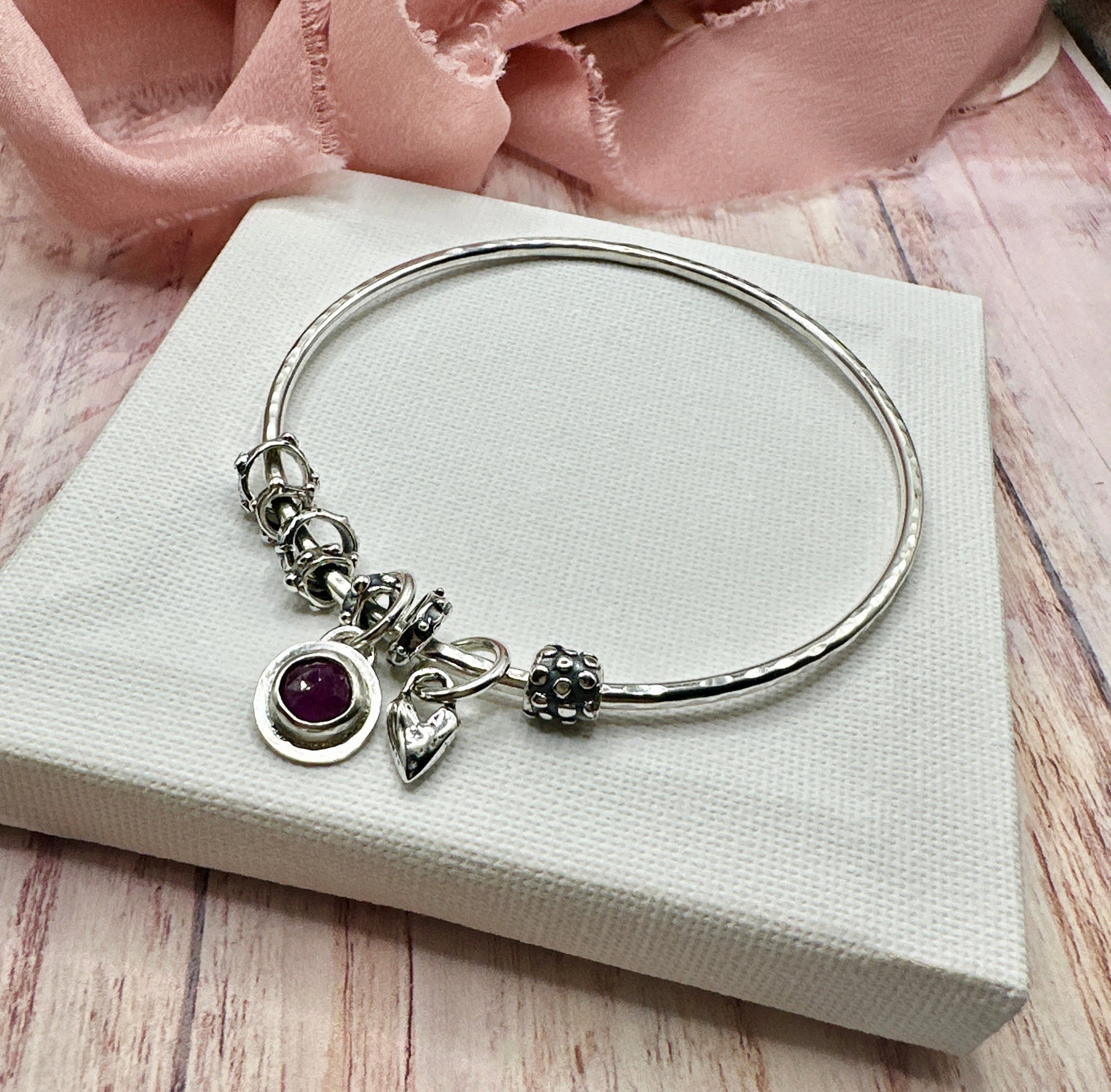 Pink Sapphire Charm Bangle