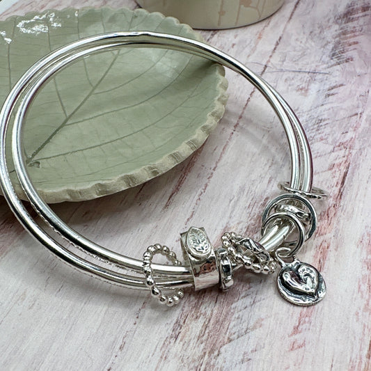 Sterling Hallmarked Charm Bangle - Lola