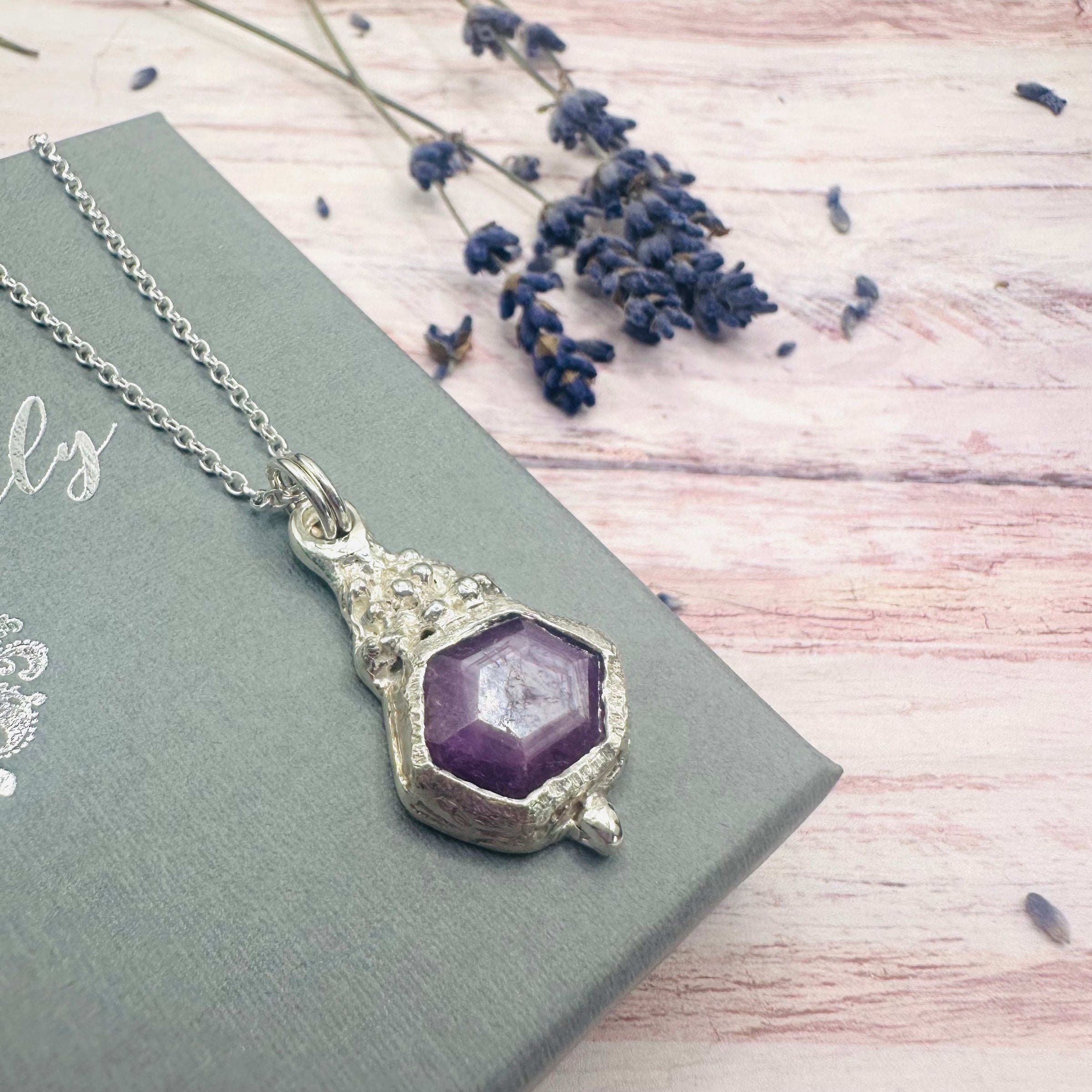 Pink Hexagon Sapphire Granulated Necklace