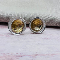 Eclipse Domed Earrings Silver & 14kt Gold
