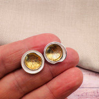 Eclipse Domed Earrings Silver & 14kt Gold