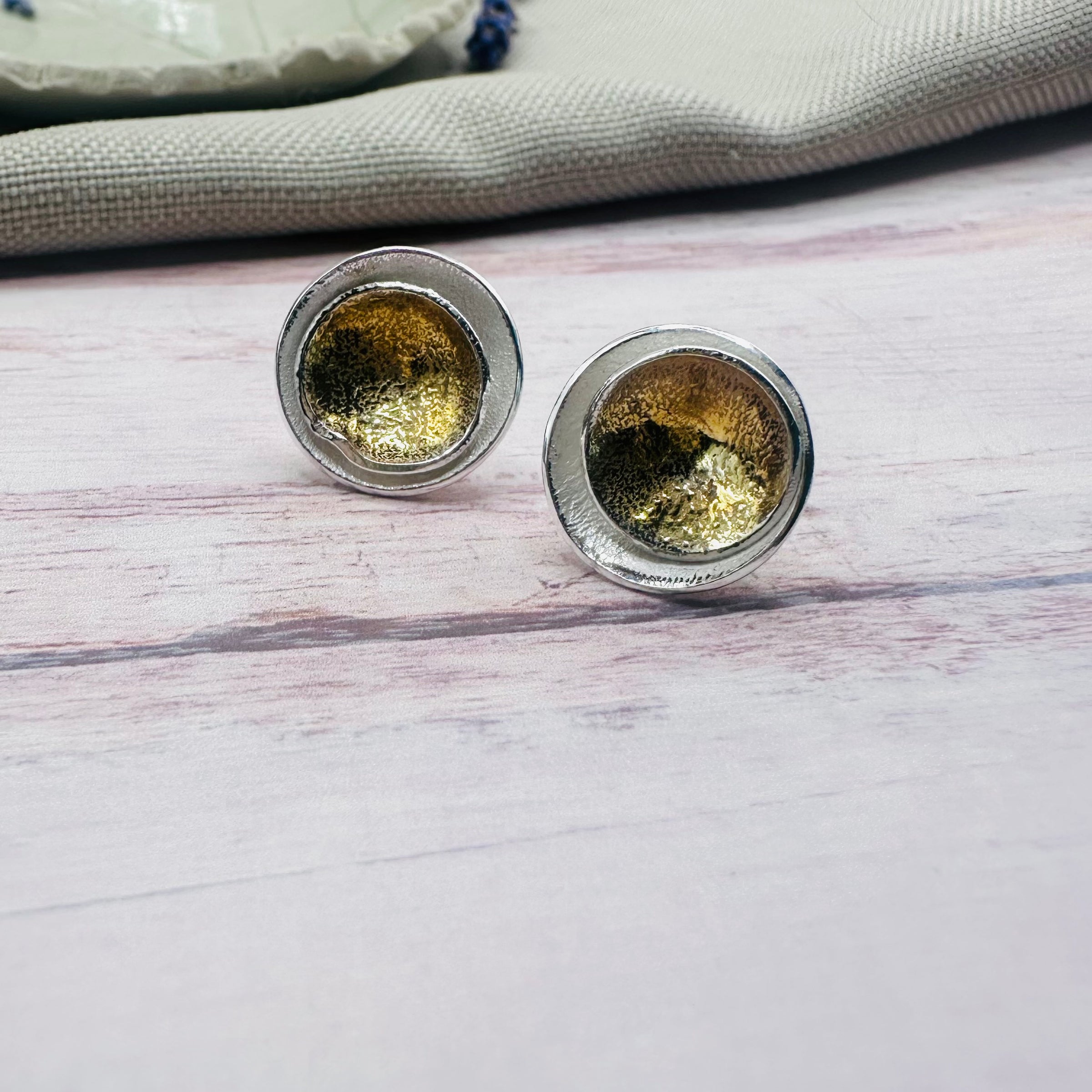 Eclipse Domed Earrings Silver & 14kt Gold