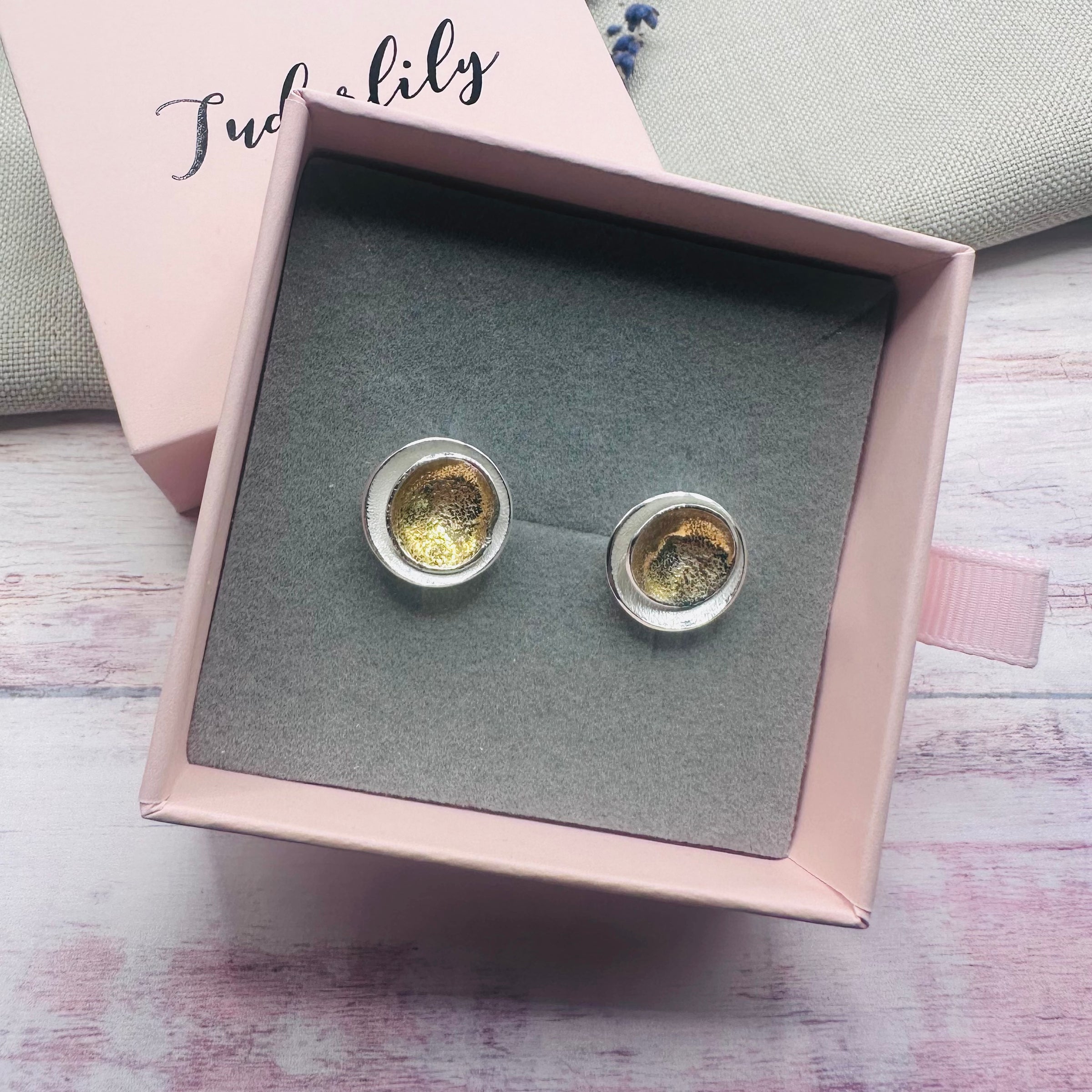 Eclipse Domed Earrings Silver & 14kt Gold