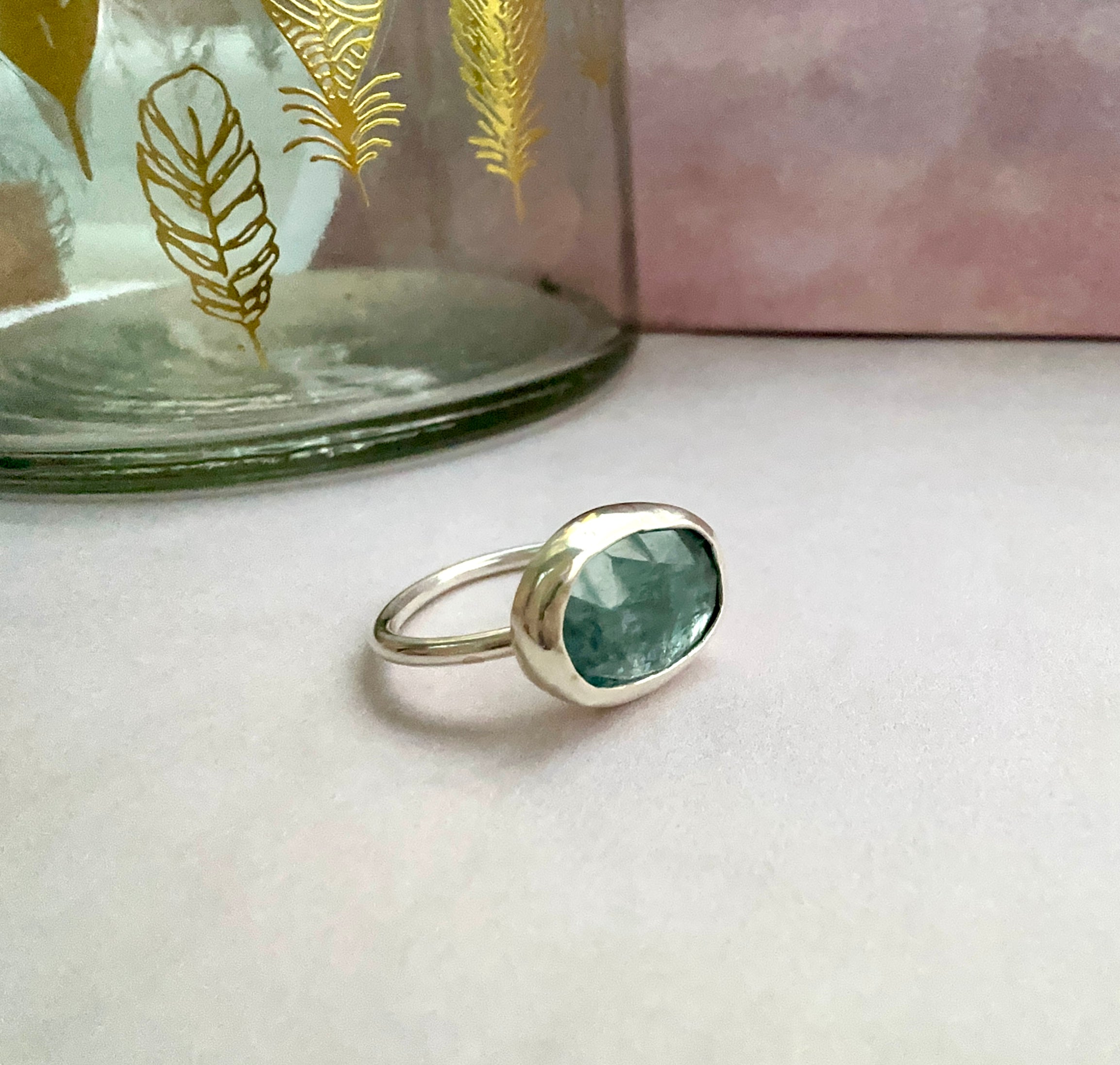 Aquamarine Kyanite Sterling Ring