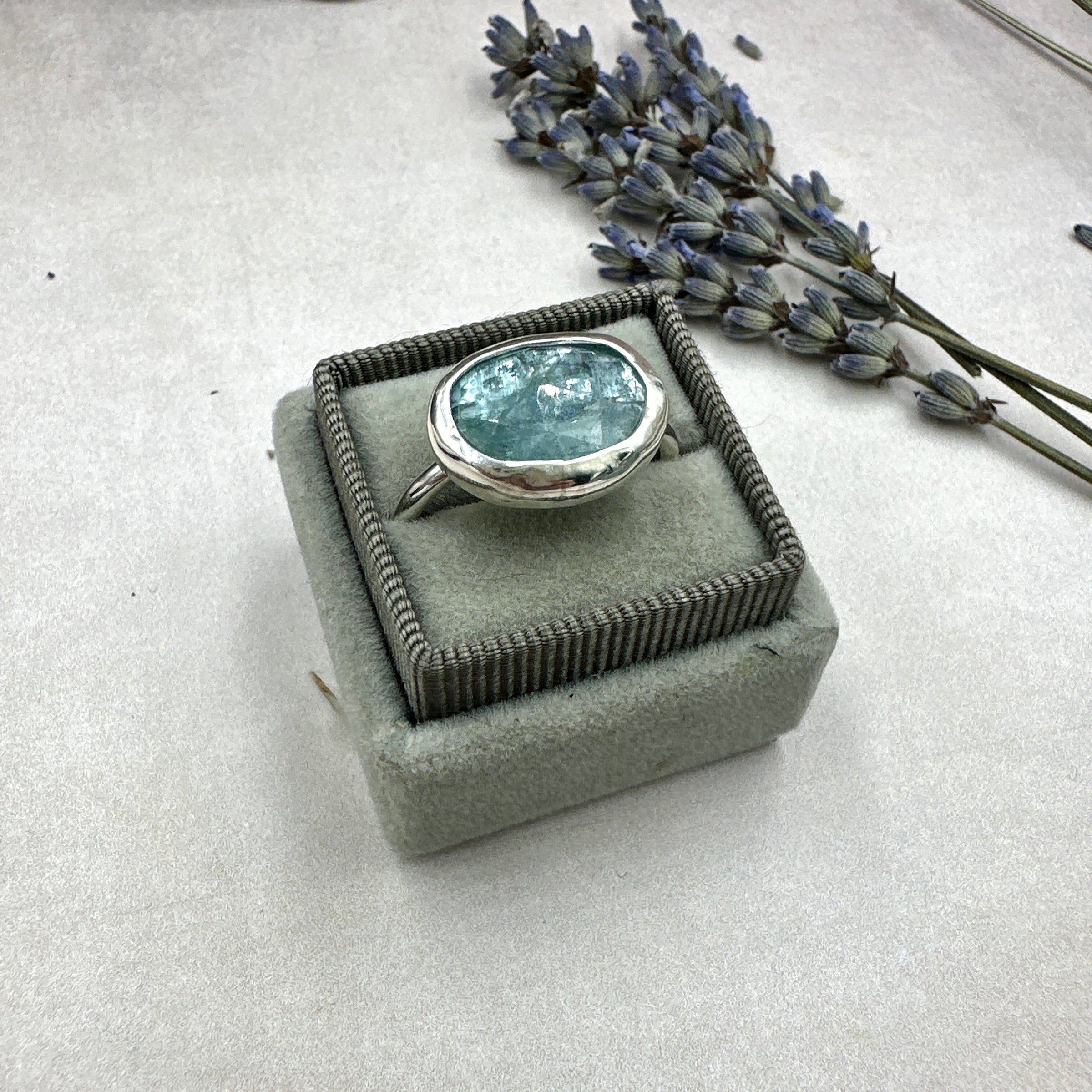 Aquamarine Kyanite Sterling Ring