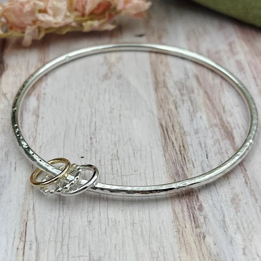 Sterling Silver Bangle with Silver & Gold Rings (3 to 9 Rings)