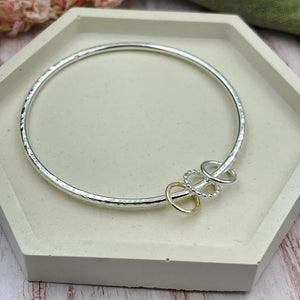 Sterling Bangle with 3 Mixed (Silver & Gold) Rings