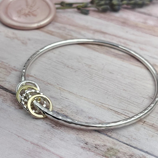 4 Rings Sterling Bangle with 4 Mixed (Silver & Gold) Rings