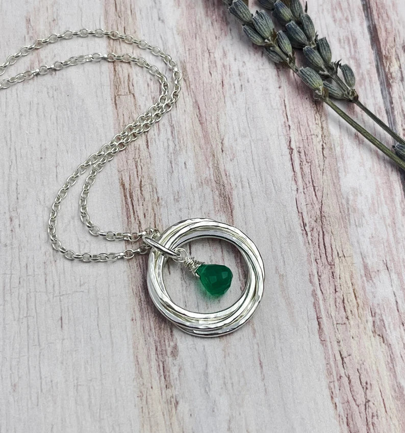 Birthstone Silver Entwined Rings Necklaces - 4 Rings