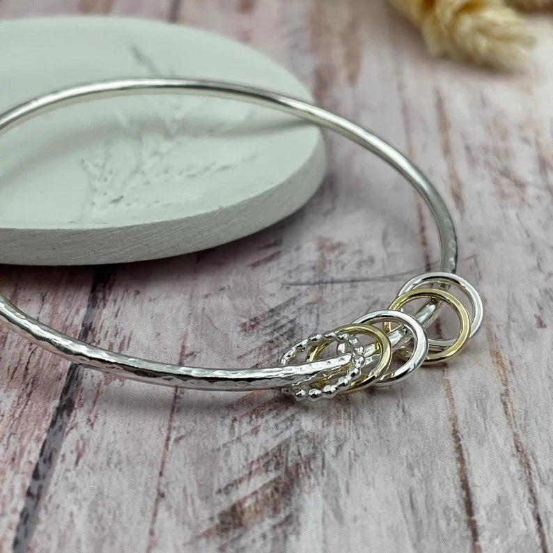 Sterling Bangle with 5 Mixed (Silver & Gold) Rings