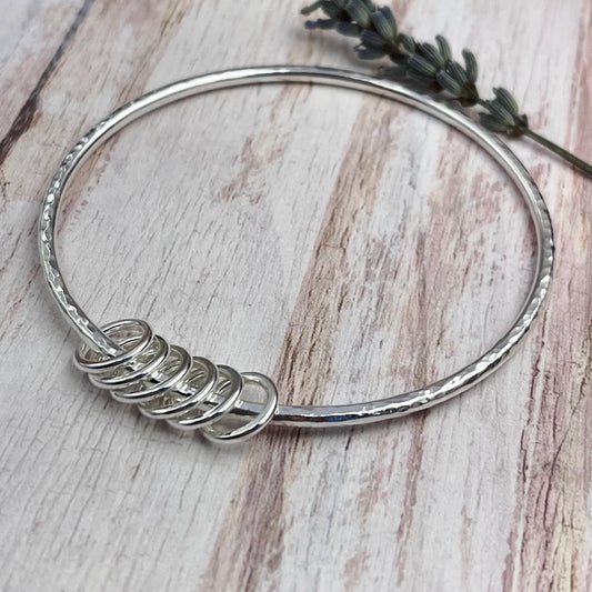 Sterling Silver Bangle with 6 Silver Rings - Ready Now