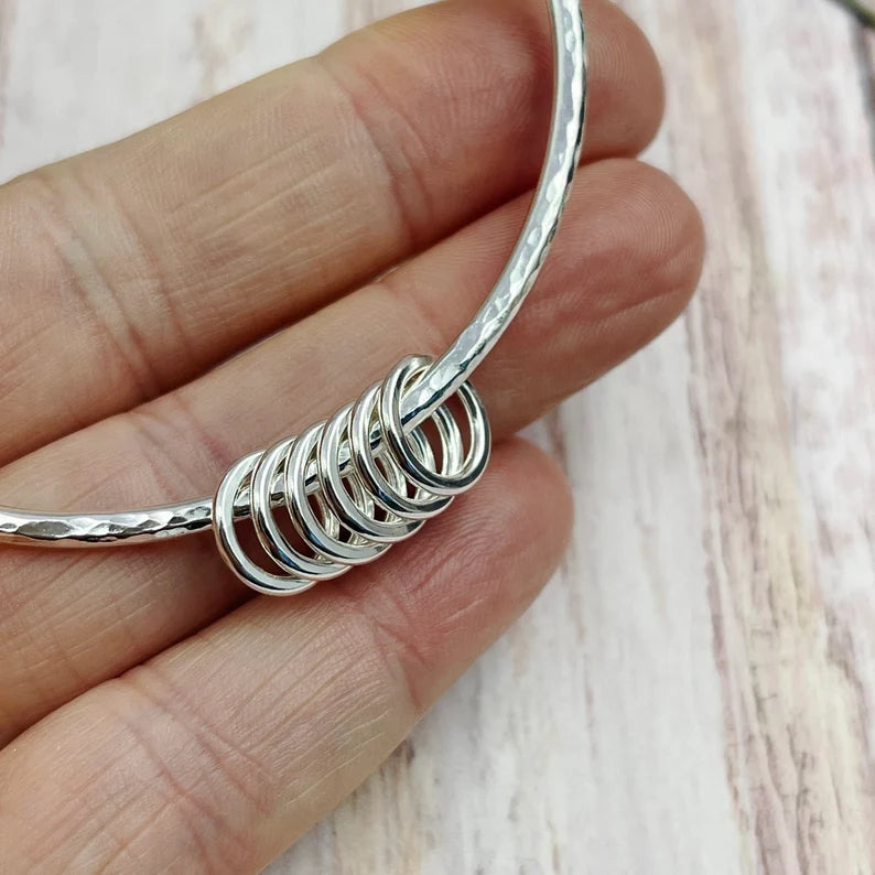 Sterling Silver Bangle with 6 Silver Rings - Ready Now