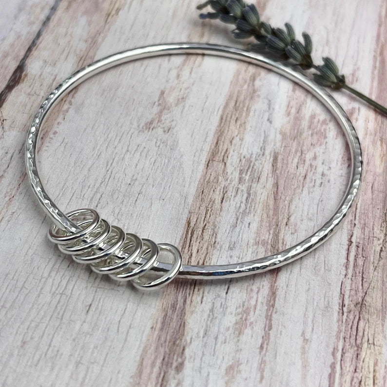 Sterling Silver Bangle with 6 Silver Rings