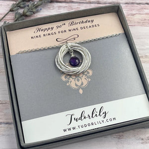Birthstone Silver Entwined Rings Necklaces - 9 Rings