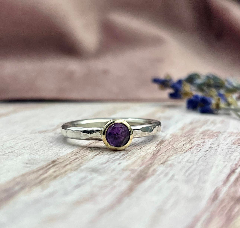 Georgia - Amethyst Sterling &amp; 9 Karat Gold Ring