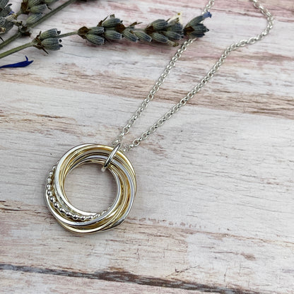 8 Ring Mixed Metals Necklace - Ready Now