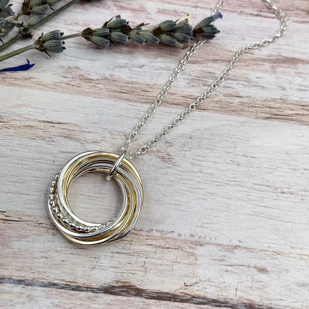 9 Ring Mixed Metals Necklace