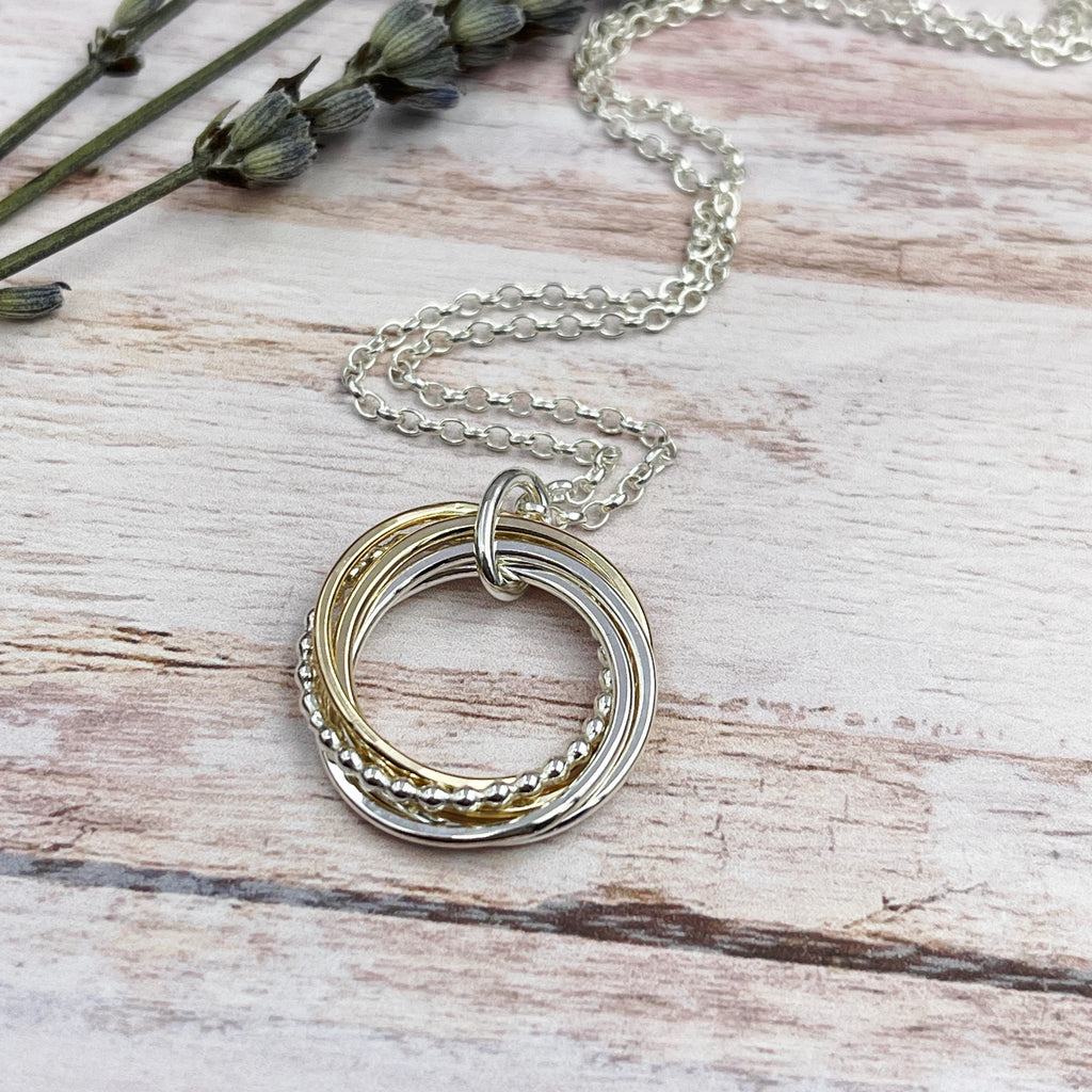 5 Ring Mixed Metals Necklace