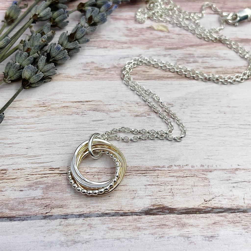 5 Petite Rings Mixed Metals Necklace