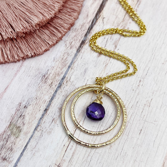 Amethyst 2 Ring Goldfill Necklace