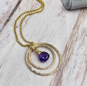 Amethyst 2 Ring Goldfill Necklace