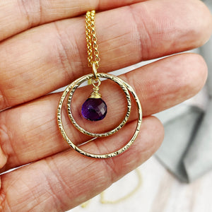 Amethyst 2 Ring Goldfill Necklace