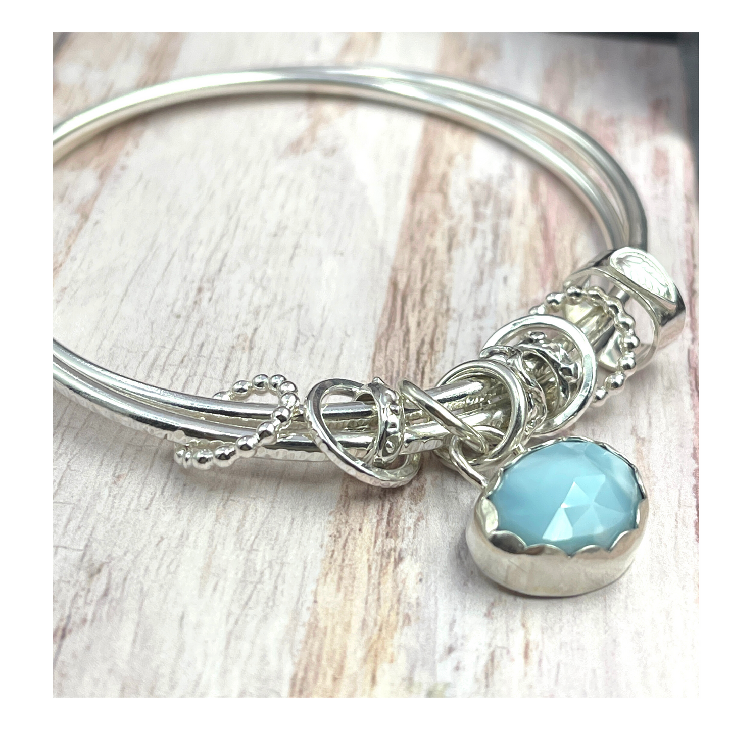 Larimar Gemstone Charm Bangle