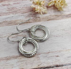 Petite Sterling Silver & Beaded Entwined Rings Earrings - available with 3 to 9 rings