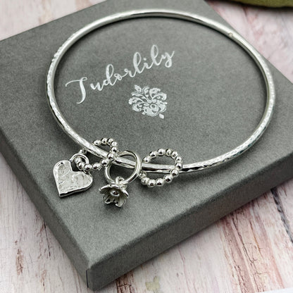 Charm Bangle Heart & Flower