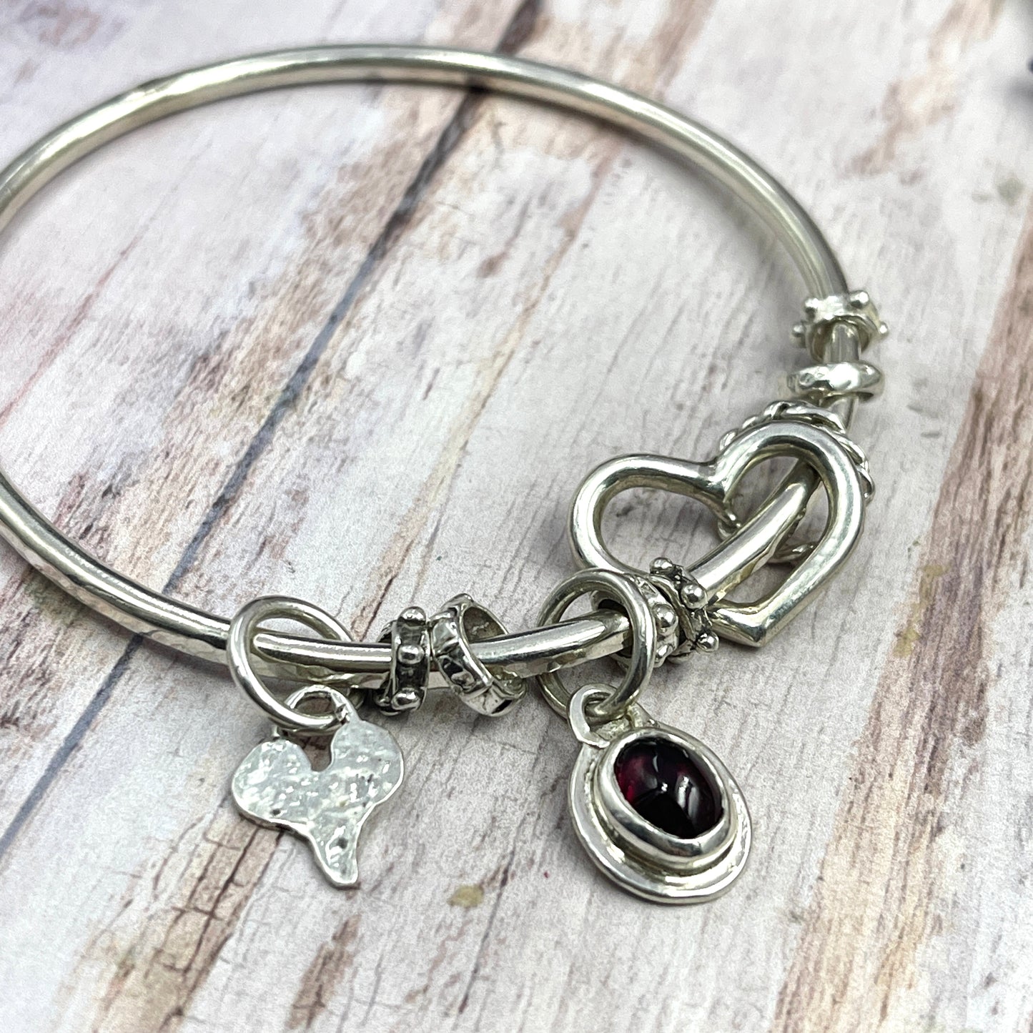 Garnet Gemstone Charm Bangle