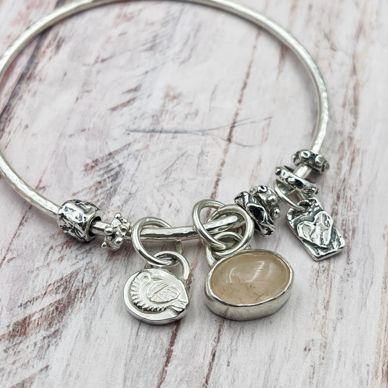 Rose Quartz Songbird Charm Bangle