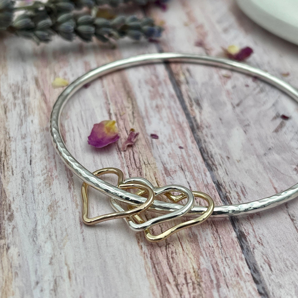 Solid Rose & Yellow 9ct Gold Hearts Bangle