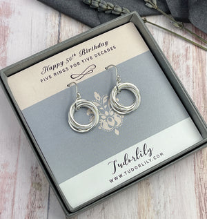 Petite Sterling Silver Entwined Rings Earrings - available with 3 to 9 rings