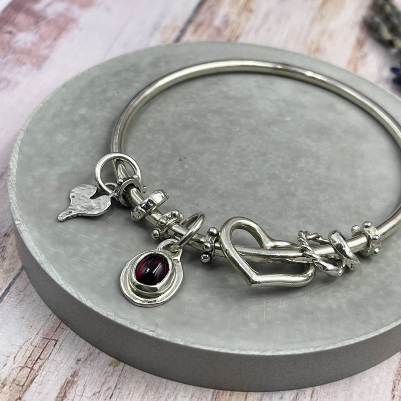 Garnet Gemstone Charm Bangle